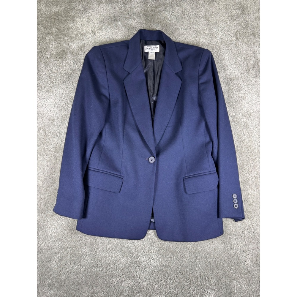 Pendleton Navy Blue 100% Virgin Wool Single Button Blazer Jacket Petite 6